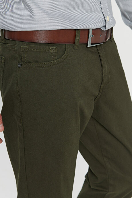 Slim Fit Dar Kesim 5 Cep Pamuklu Esnek Haki Chino Pantolon resmi