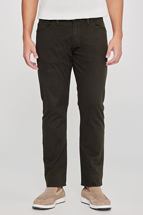 Slim Fit Dar Kesim 5 Cep Pamuklu Esnek Haki Chino Pantolon resmi