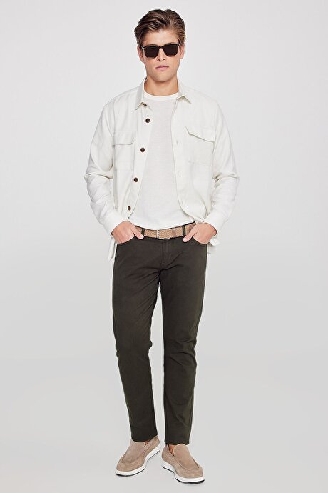 Slim Fit Dar Kesim 5 Cep Pamuklu Esnek Haki Chino Pantolon resmi