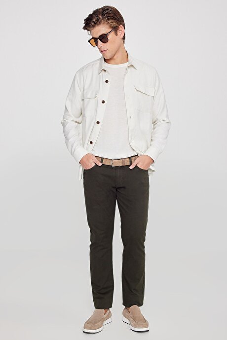 Slim Fit Dar Kesim 5 Cep Pamuklu Esnek Haki Chino Pantolon resmi