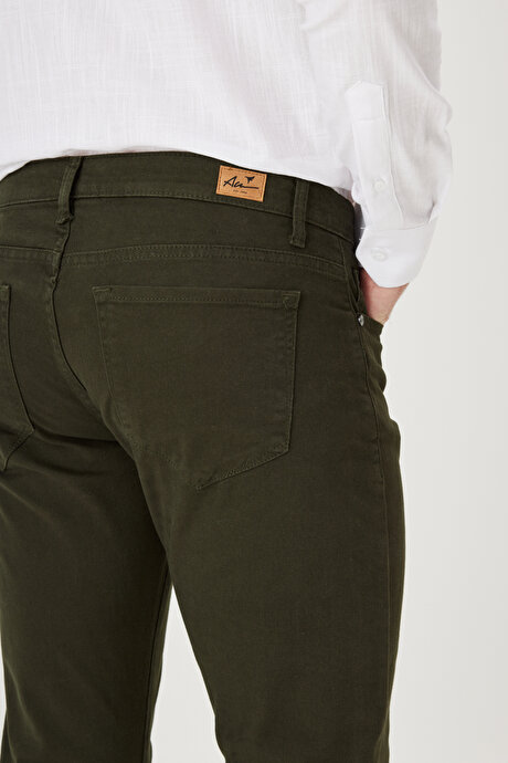 Slim Fit Dar Kesim 5 Cep Pamuklu Esnek Haki Chino Pantolon resmi