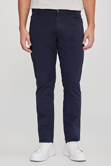 Slim Fit Dar Kesim 5 Cep Pamuklu Esnek Lacivert Chino Pantolon resmi