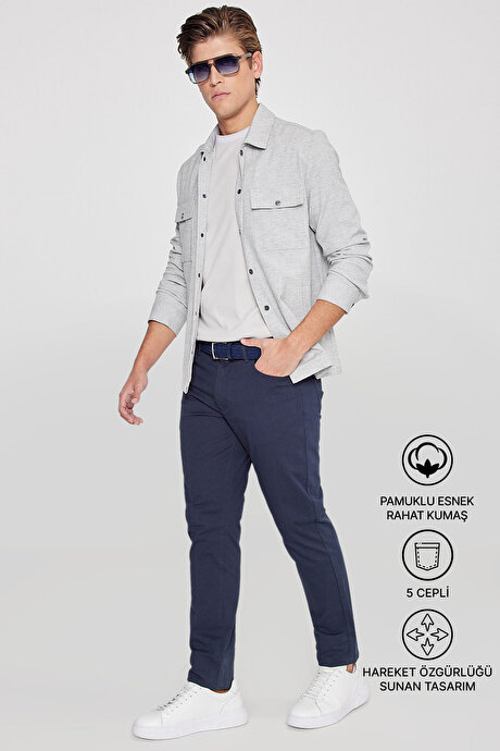 Slim Fit Dar Kesim 5 Cep Pamuklu Esnek Lacivert Chino Pantolon resmi