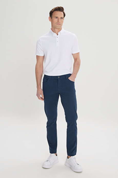 Slim Fit Dar Kesim 5 Cep Pamuklu Esnek Lacivert Chino Pantolon resmi