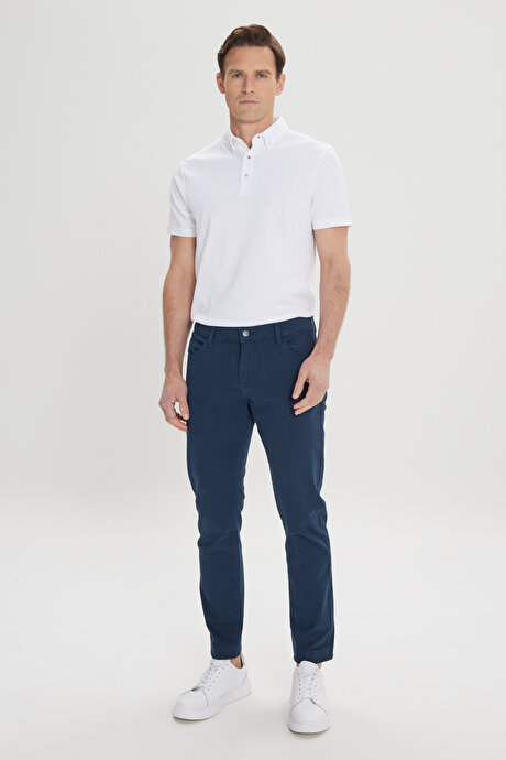 Slim Fit Dar Kesim 5 Cep Pamuklu Esnek Lacivert Chino Pantolon resmi