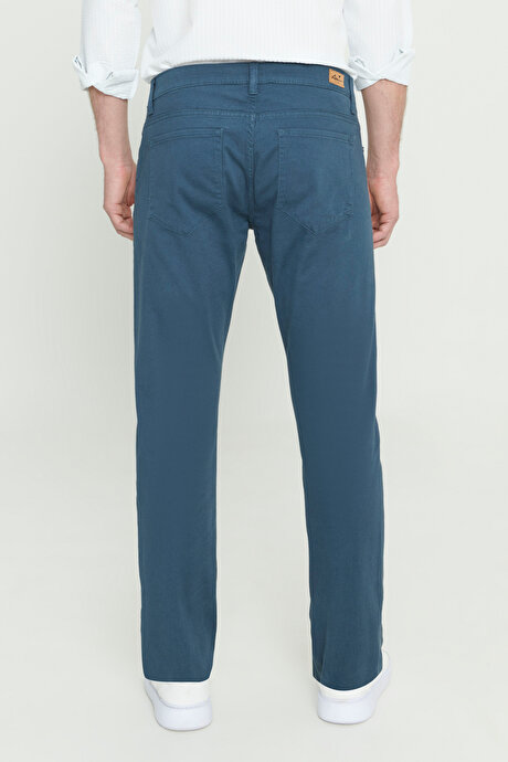 Slim Fit Dar Kesim 5 Cep Pamuklu Esnek Petrol Chino Pantolon resmi