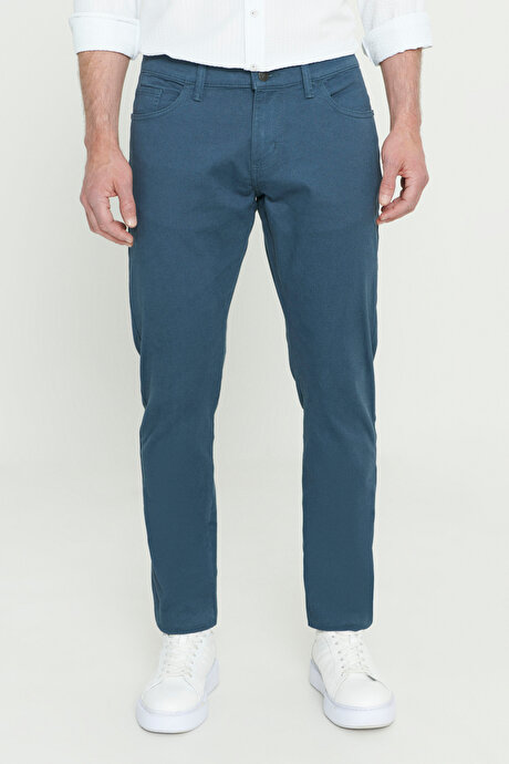 Slim Fit Dar Kesim 5 Cep Pamuklu Esnek Petrol Chino Pantolon resmi