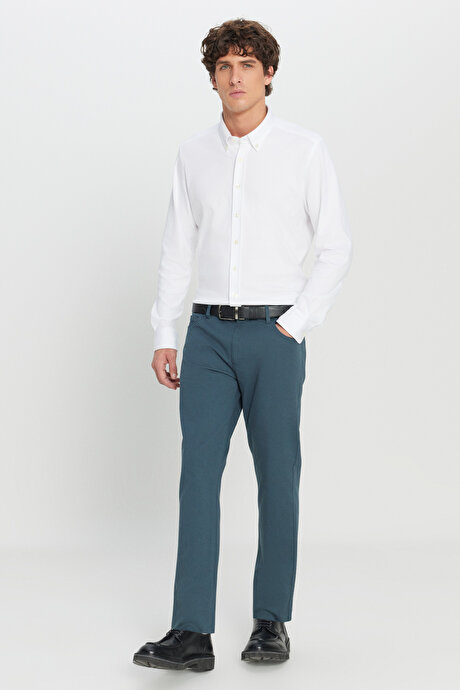 Slim Fit Dar Kesim 5 Cep Pamuklu Esnek Petrol Chino Pantolon resmi