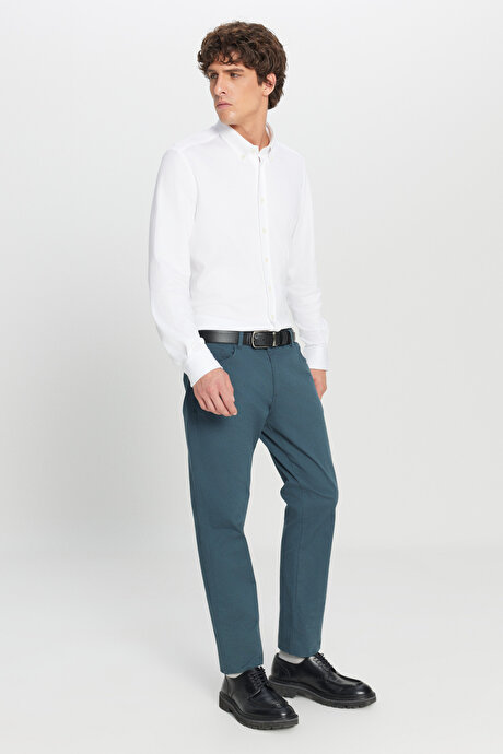 Slim Fit Dar Kesim 5 Cep Pamuklu Esnek Petrol Chino Pantolon resmi