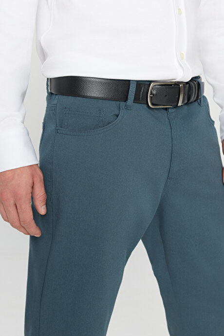 Slim Fit Dar Kesim 5 Cep Pamuklu Esnek Petrol Chino Pantolon resmi