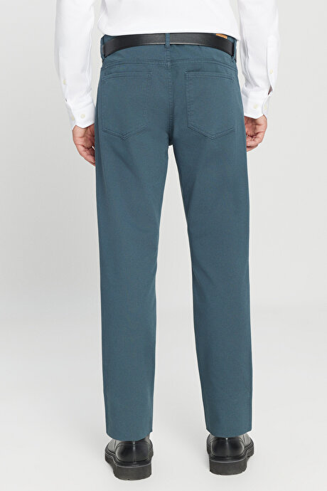 Slim Fit Dar Kesim 5 Cep Pamuklu Esnek Petrol Chino Pantolon resmi