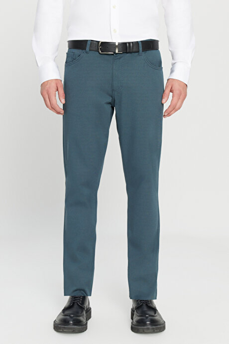 Slim Fit Dar Kesim 5 Cep Pamuklu Esnek Petrol Chino Pantolon resmi