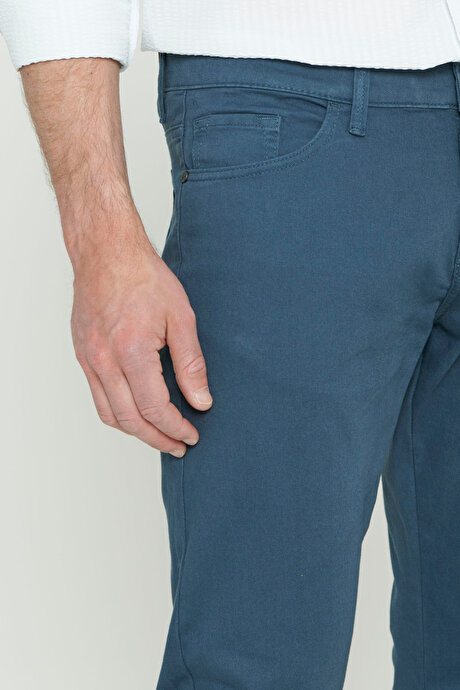 Slim Fit Dar Kesim 5 Cep Pamuklu Esnek Petrol Chino Pantolon resmi