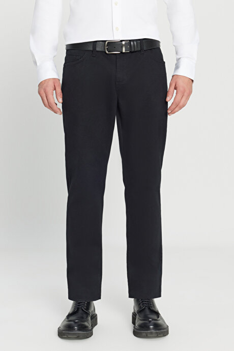 Slim Fit Dar Kesim 5 Cep Pamuklu Esnek Siyah Chino Pantolon resmi