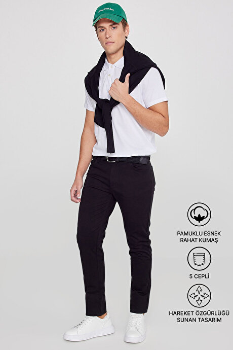 Slim Fit Dar Kesim 5 Cep Pamuklu Esnek Siyah Chino Pantolon resmi