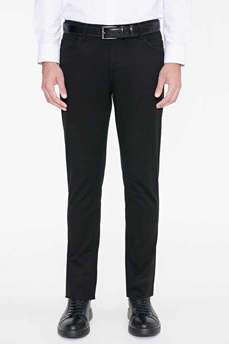 Slim Fit Dar Kesim 5 Cep Pamuklu Esnek Siyah Chino Pantolon resmi