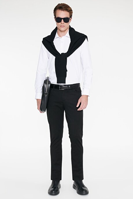 Slim Fit Dar Kesim 5 Cep Pamuklu Esnek Siyah Chino Pantolon resmi