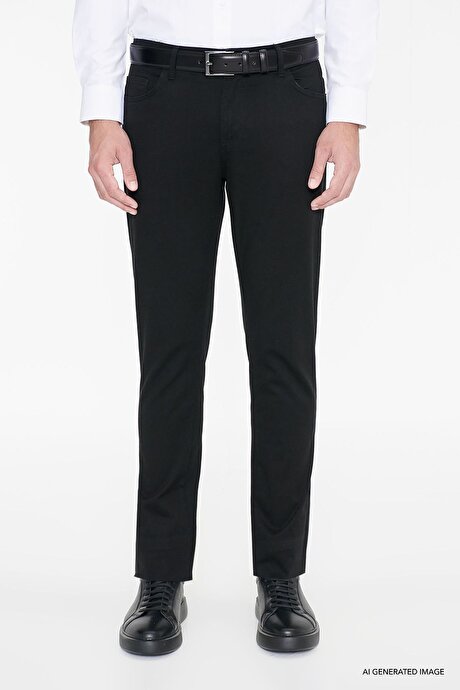 Slim Fit Dar Kesim 5 Cep Pamuklu Esnek Siyah Chino Pantolon resmi