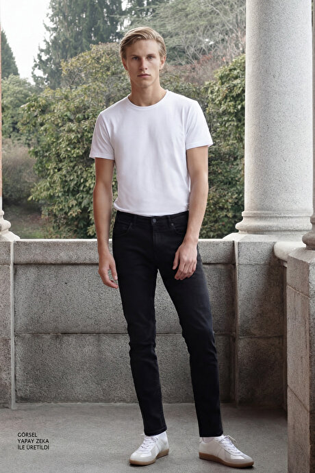 Slim Fit Dar Kesim 5 Cep Pamuklu Esnek Siyah Chino Pantolon resmi