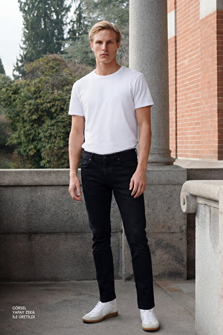 Slim Fit Dar Kesim 5 Cep Pamuklu Esnek Siyah Chino Pantolon resmi