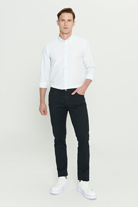 Slim Fit Dar Kesim 5 Cep Pamuklu Esnek Siyah Chino Pantolon resmi