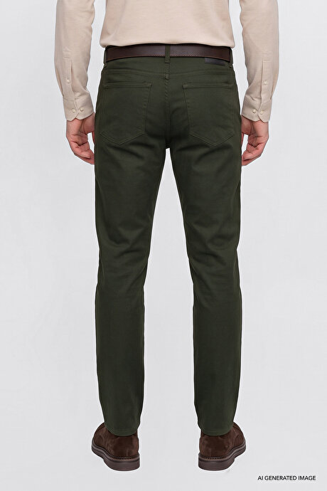 Pamuklu Tapered Fit 5 Cepli Diagonal Desenli Esnek Chino Haki Chino Pantolon resmi