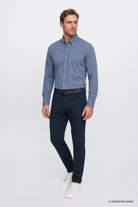 Pamuklu Tapered Fit 5 Cepli Diagonal Desenli Esnek Chino Lacivert Chino Pantolon resmi