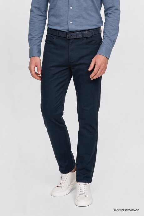 Pamuklu Tapered Fit 5 Cepli Diagonal Desenli Esnek Chino Lacivert Chino Pantolon resmi