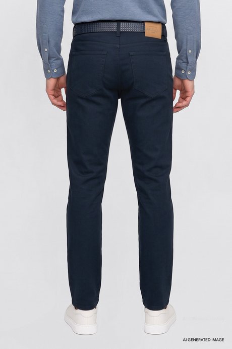 Pamuklu Tapered Fit 5 Cepli Diagonal Desenli Esnek Chino Lacivert Chino Pantolon resmi