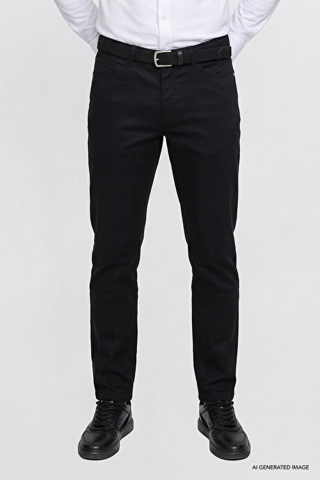 Pamuklu Tapered Fit 5 Cepli Diagonal Desenli Esnek Chino Siyah Chino Pantolon resmi