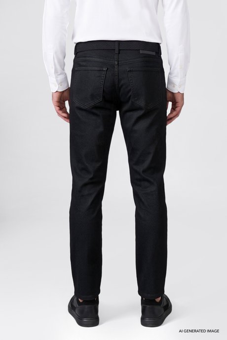 Pamuklu Tapered Fit 5 Cepli Diagonal Desenli Esnek Chino Siyah Chino Pantolon resmi