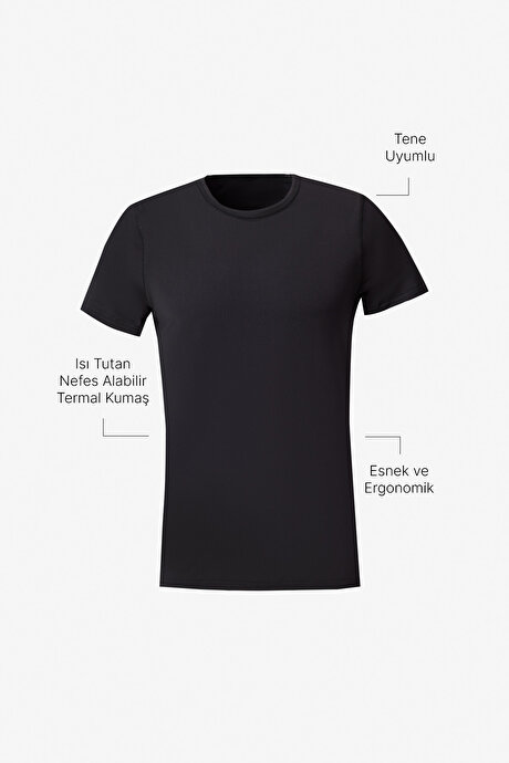 Standart Fit Normal Kesim Isı Tutan Nefes Alabilir Esnek İçlik Siyah Termal Tişört resmi