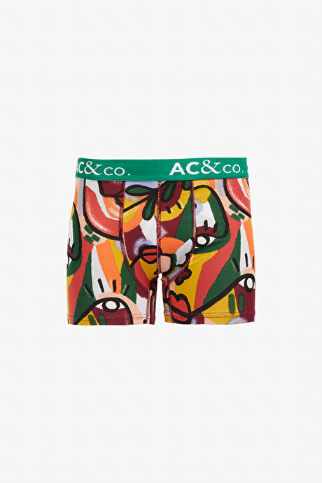 Premium Pamuklu 3'lü Paket Desenli Siyah-Yeşil Boxer resmi