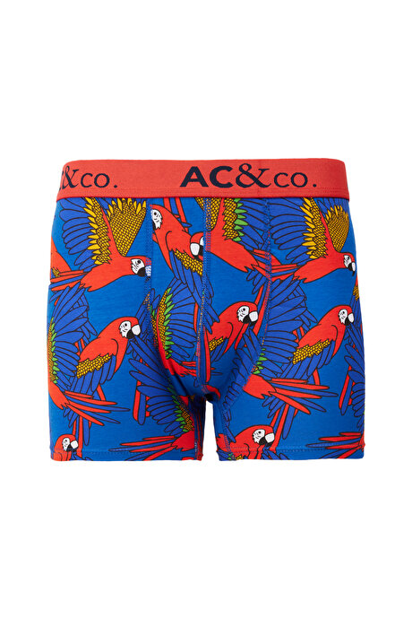 Premium Pamuklu 3'lü Paket Desenli Lacivert-Kiremit Boxer resmi