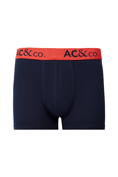 Premium Pamuklu 3'lü Paket Desenli Lacivert-Kiremit Boxer resmi