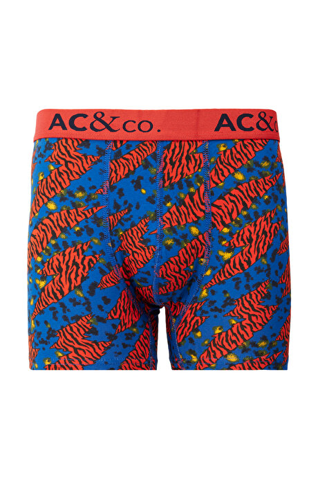 Premium Pamuklu 3'lü Paket Desenli Lacivert-Kiremit Boxer resmi