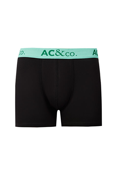 Premium Pamuklu 3'lü Paket Desenli Siyah-Yeşil Boxer resmi