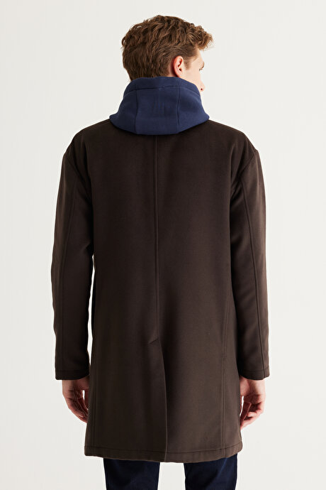 Oversize Fit Bol Kesim Mono Yaka Desenli Kahverengi Palto resmi