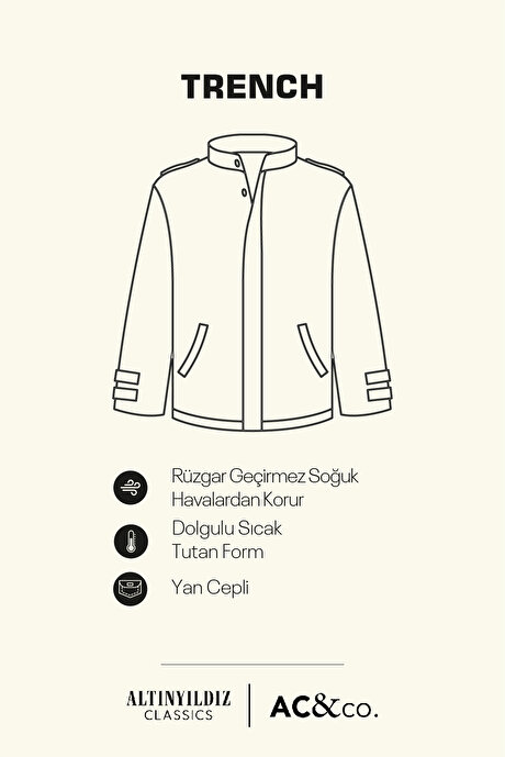 Standart Fit Normal Kesim Rüzgar Geçirmez Kapüşonlu Dik Yaka Siyah Trençkot resmi