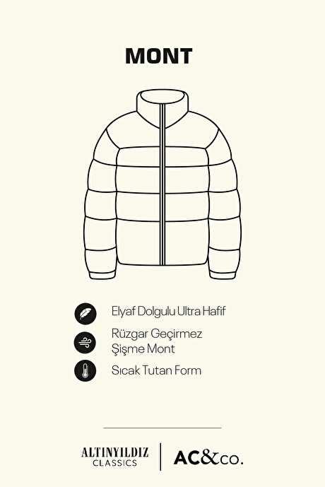 Rüzgar Geçirmez Sıcak Tutan Elyaf Dolgulu Ultra Hafif Standart Fit Şişme İndigo Mont resmi