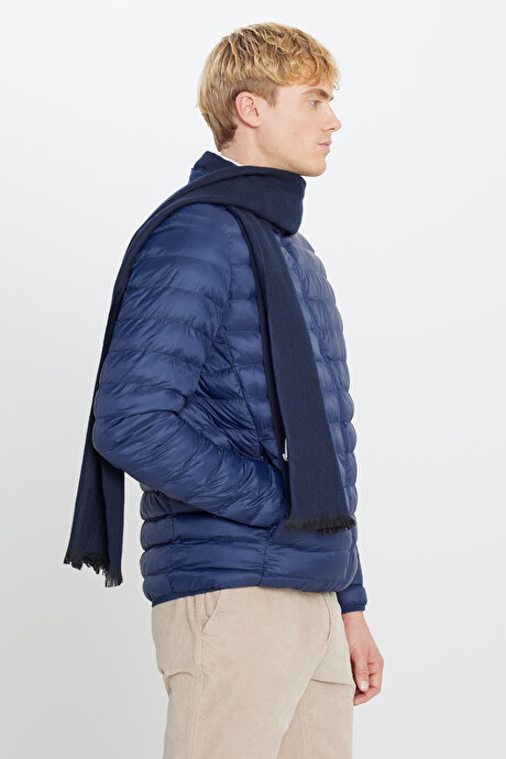 Rüzgar Geçirmez Sıcak Tutan Elyaf Dolgulu Ultra Hafif Standart Fit Şişme Lacivert Mont resmi