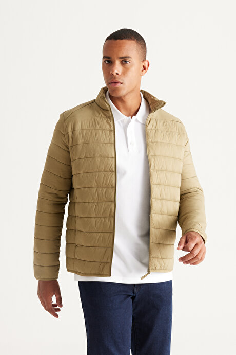 Rüzgar Geçirmez Sıcak Tutan Elyaf Dolgulu Ultra Hafif Standart Fit Şişme Yeşil Mont resmi