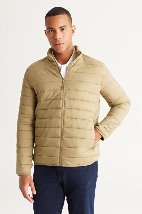 Rüzgar Geçirmez Sıcak Tutan Elyaf Dolgulu Ultra Hafif Standart Fit Şişme Yeşil Mont resmi