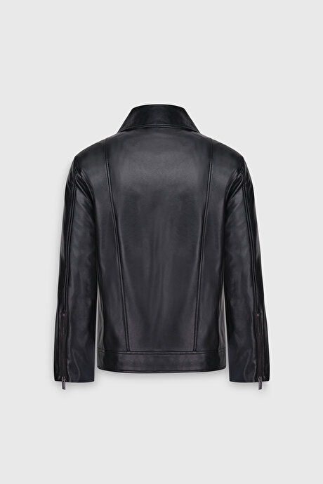 Standart Fit Normal Kesim Dik Yaka Siyah Mont resmi