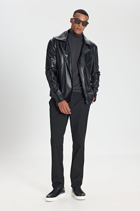 Standart Fit Normal Kesim Dik Yaka Siyah Mont resmi