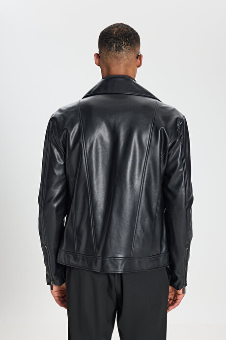 Standart Fit Normal Kesim Dik Yaka Siyah Mont resmi