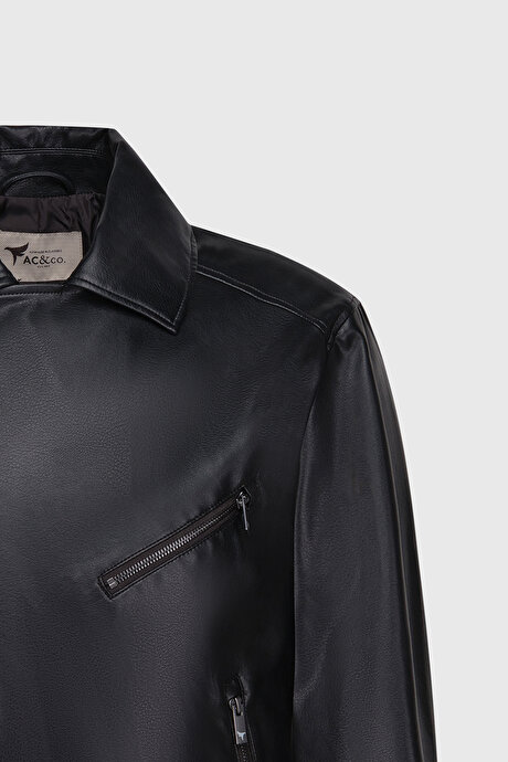 Standart Fit Normal Kesim Dik Yaka Siyah Mont resmi