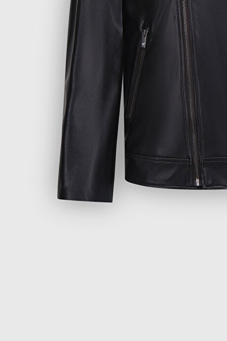 Standart Fit Normal Kesim Dik Yaka Siyah Mont resmi