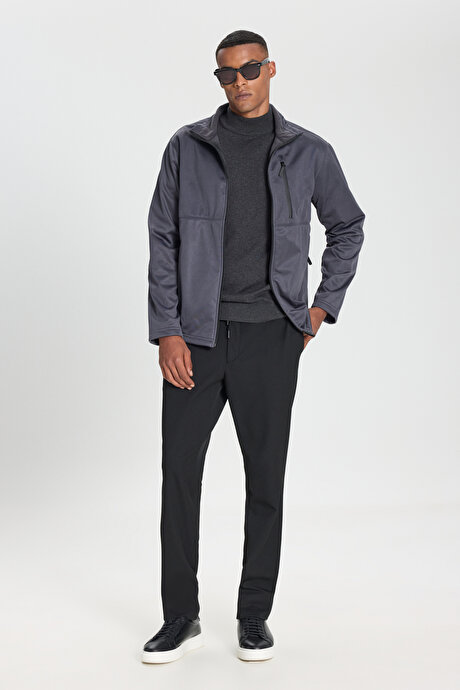 Sıcak Tutan Comfort Fit Rahat Kesim Dik Yaka Gri Mont resmi