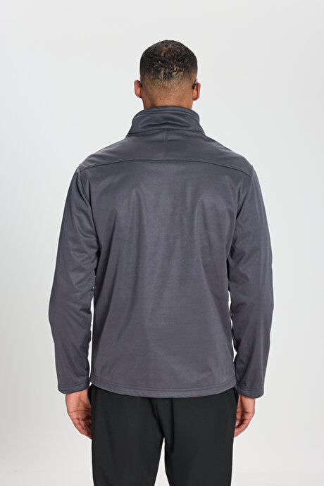 Sıcak Tutan Comfort Fit Rahat Kesim Dik Yaka Gri Mont resmi